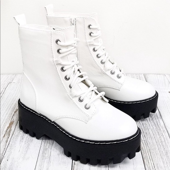 white platform combat boots